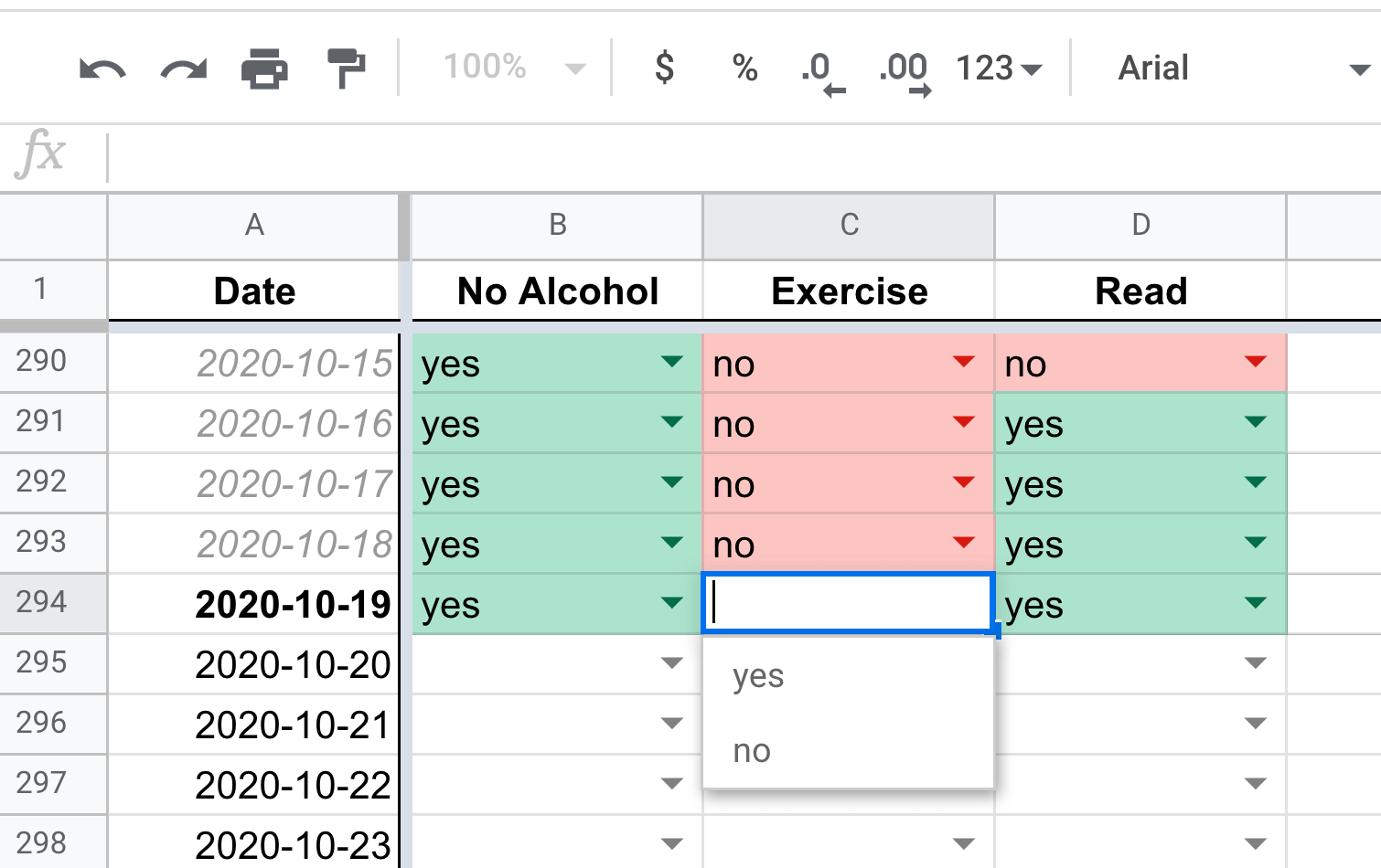 Enter habits into Google Sheets